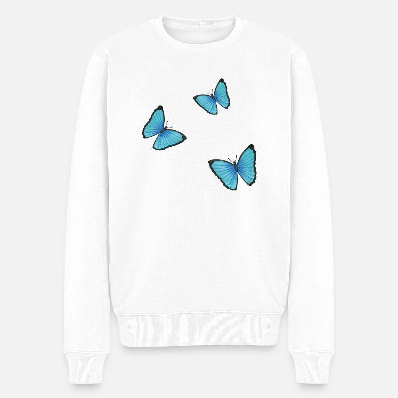 papillons bleus - Pull Premium bio Homme - blanc
