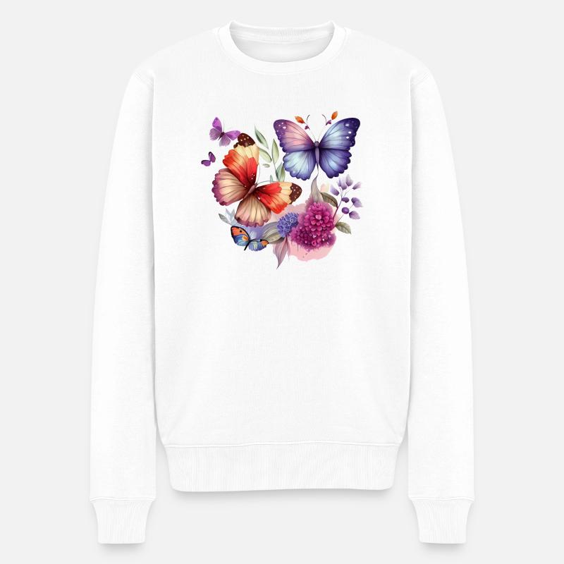 Schmetterling Vintage Blumen - Männer Premium Bio Pullover - Weiß