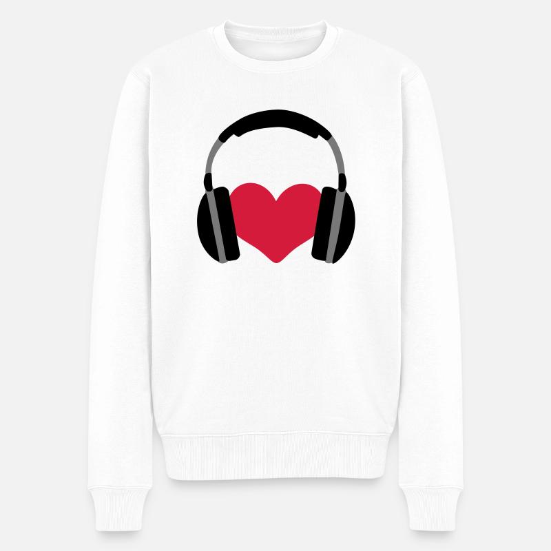 Liebe Musik Herz Kopfhörer - Männer Premium Bio Pullover - Weiß