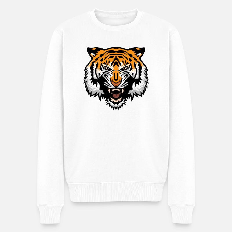 Tigerkopf wildes Tier - Männer Premium Bio Pullover - Weiß