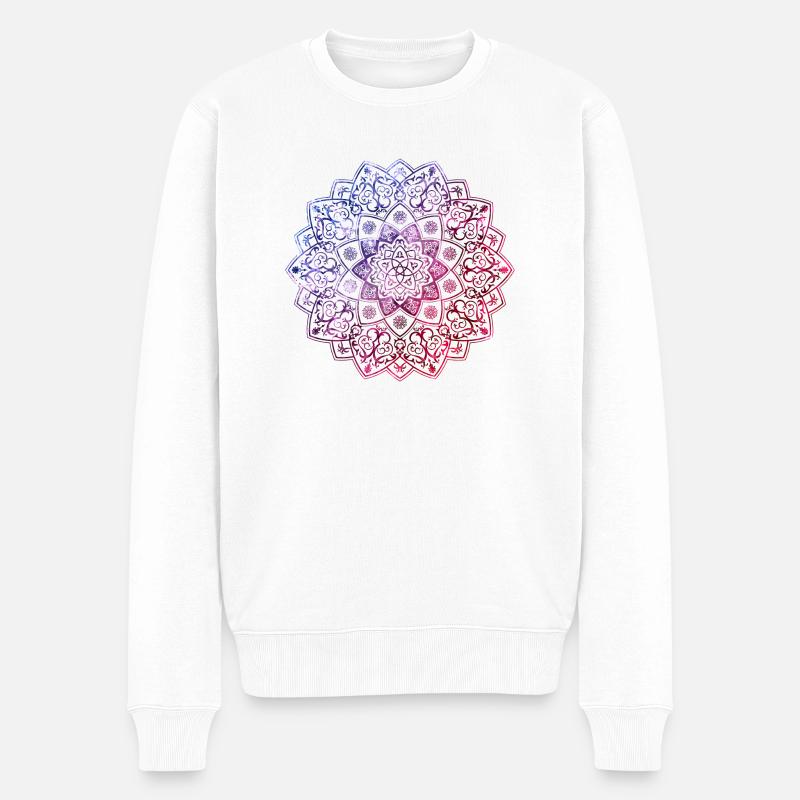 Mandala - Lila - Blau - Männer Premium Bio Pullover - Weiß