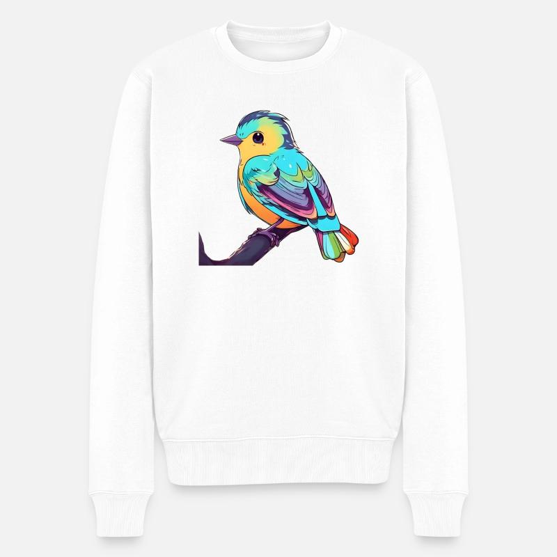 Bunter Piepmatz - Männer Premium Bio Pullover - Weiß