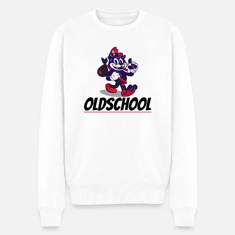 Oldschool cat - Männer Premium Bio Pullover - Weiß