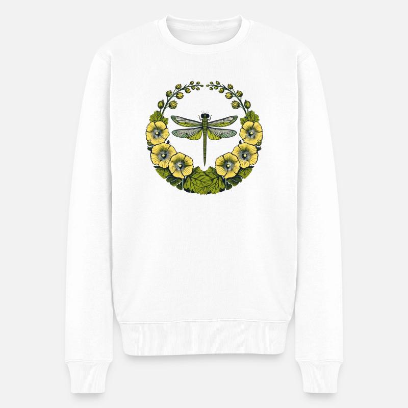 Grüne Libelle - Männer Premium Bio Pullover - Weiß