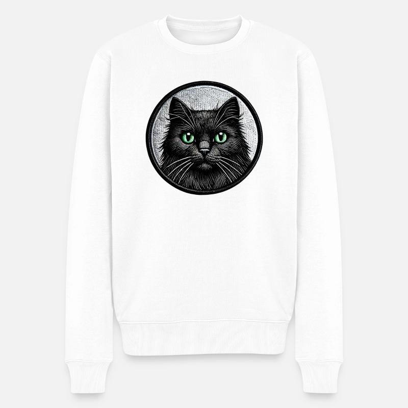 Geheimnisvolles Motiv der schwarzen Katze – einzigartige Grafik - Männer Premium Bio Pullover - Weiß
