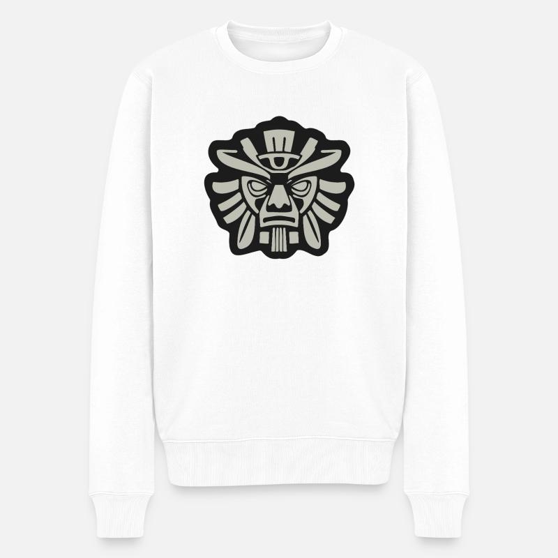 Stammesmaske eines Maya-Kriegers - Männer Premium Bio Pullover - Weiß