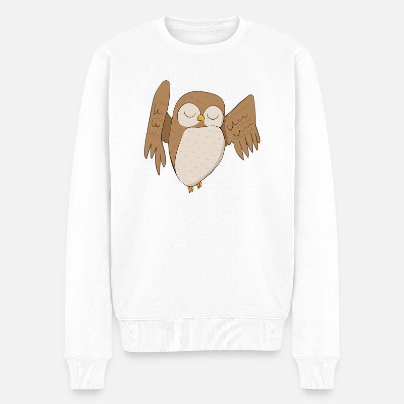 Uhu Eule - Männer Premium Bio Pullover - Weiß