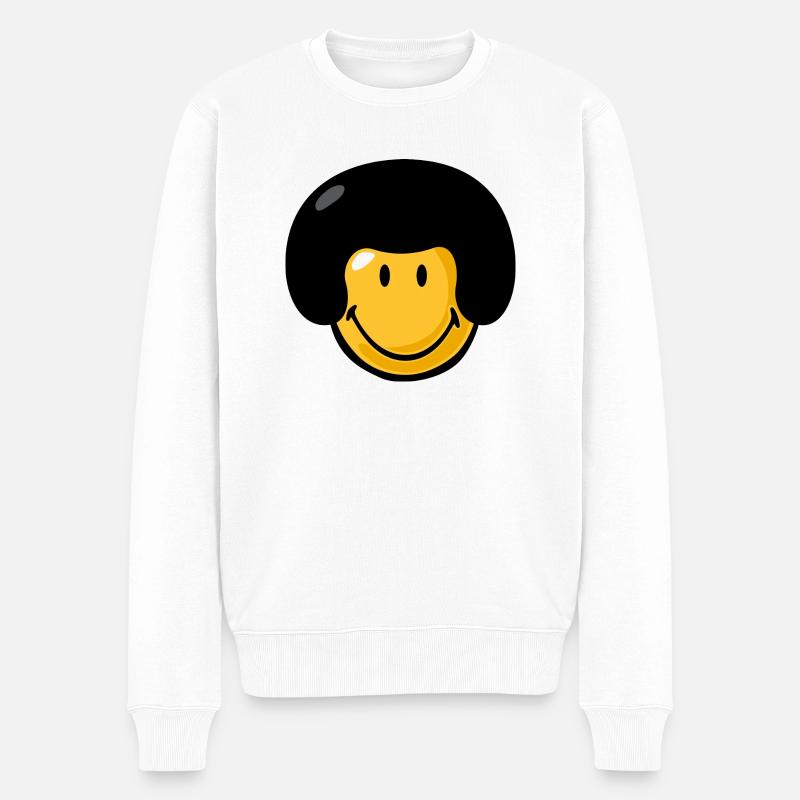 Smiley afro - Männer Premium Bio Pullover - Weiß