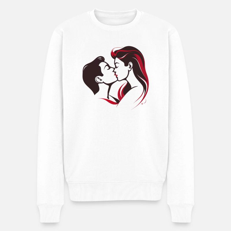 Küssendes Paar - Männer Premium Bio Pullover - Weiß