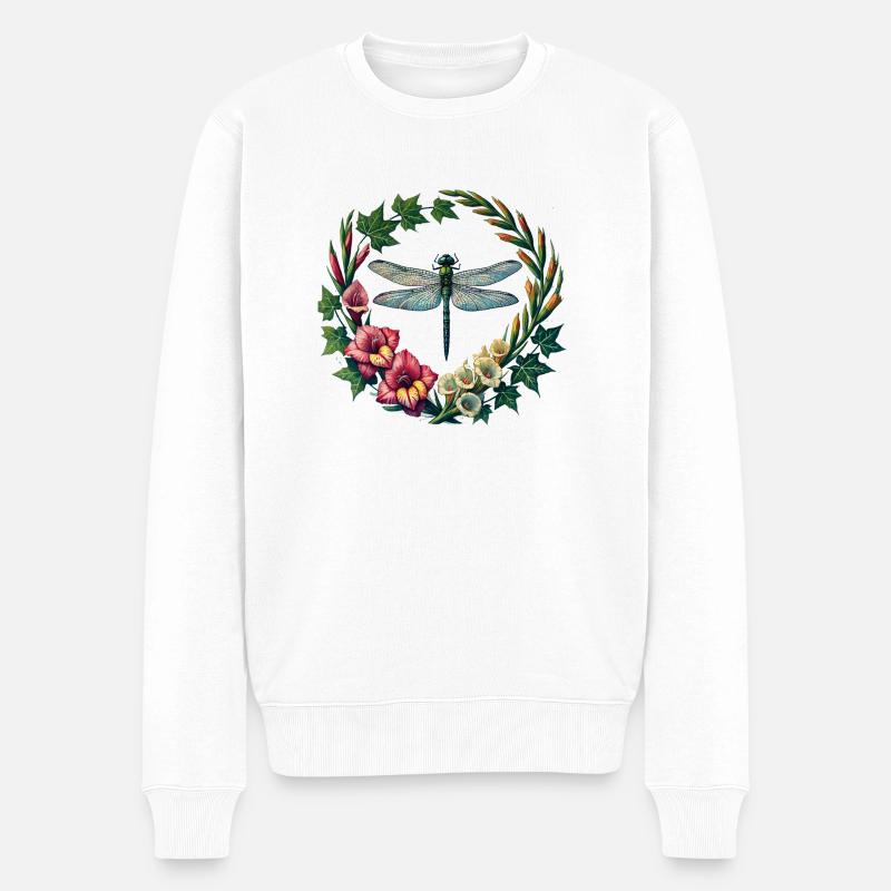 Gladiolen-Libelle - Männer Premium Bio Pullover - Weiß