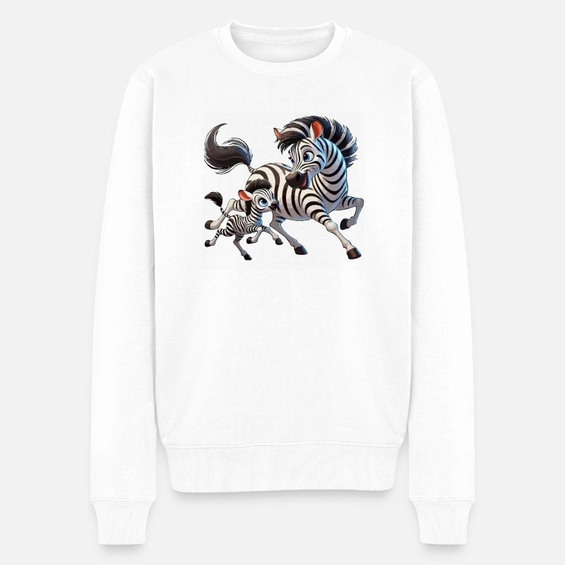 Zebra-Mutter mit herumtollendem Kind - Männer Premium Bio Pullover - Weiß