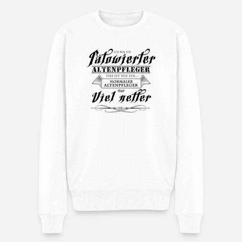 Ich bin ein Tätowierter Altenpfleger - Männer Premium Bio Pullover - Weiß