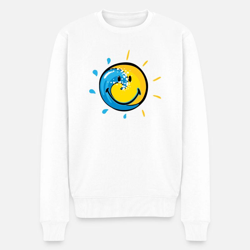 Smiley Splash Sun - Männer Premium Bio Pullover - Weiß