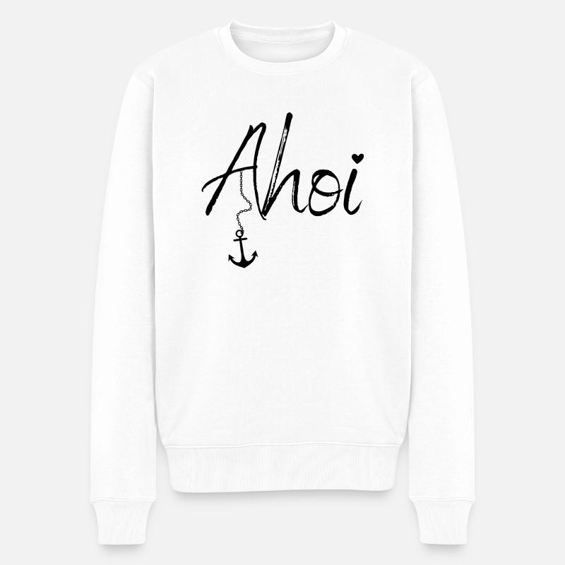 Maritime Mode mit Ahoi und Anker - Männer Premium Bio Pullover - Weiß