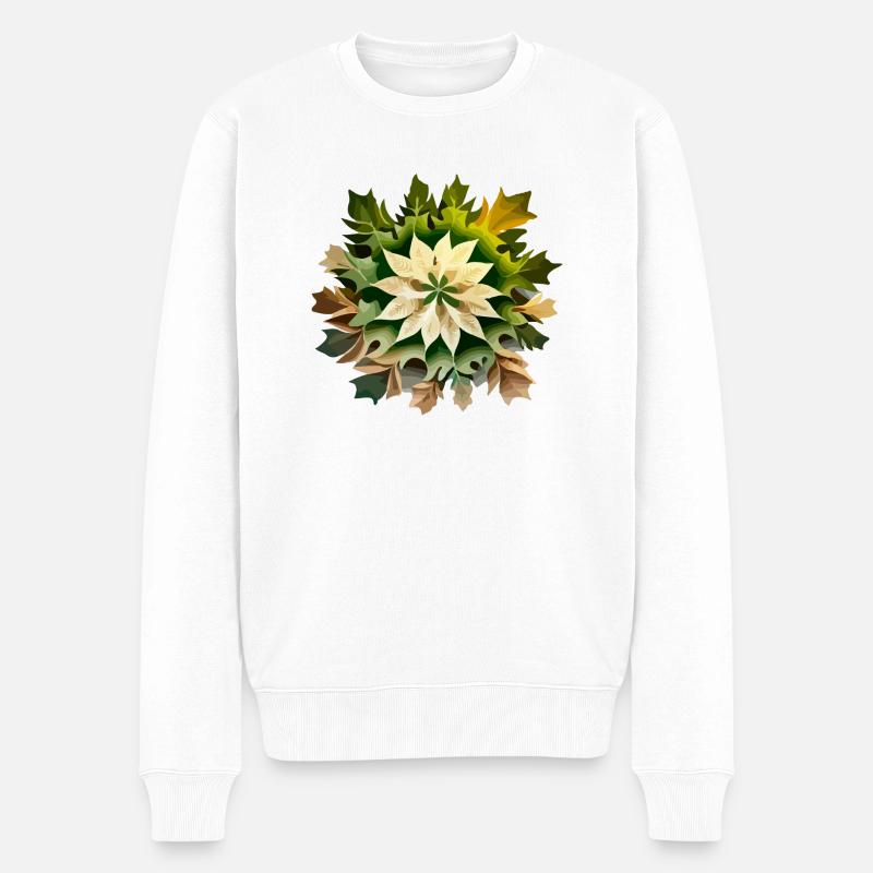Natürliche Blätter - Männer Premium Bio Pullover - Weiß