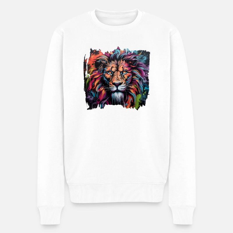 Löwe im Graffiti-Stil - Männer Premium Bio Pullover - Weiß