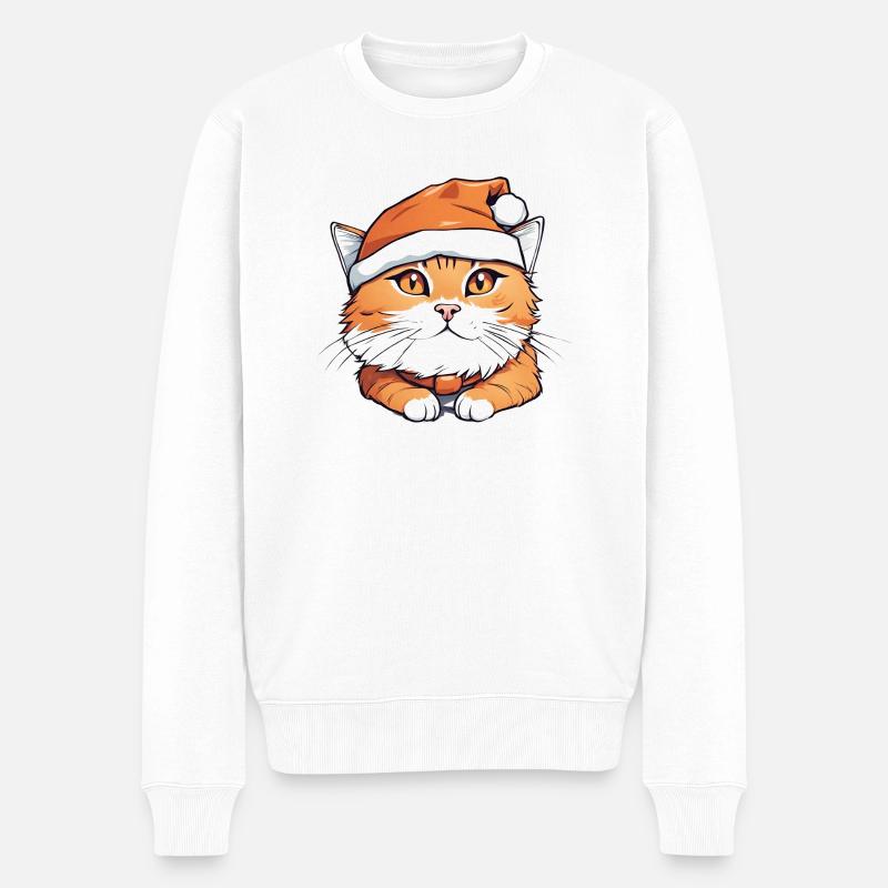 Weihnachtliche orangefarbene Katze - Männer Premium Bio Pullover - Weiß