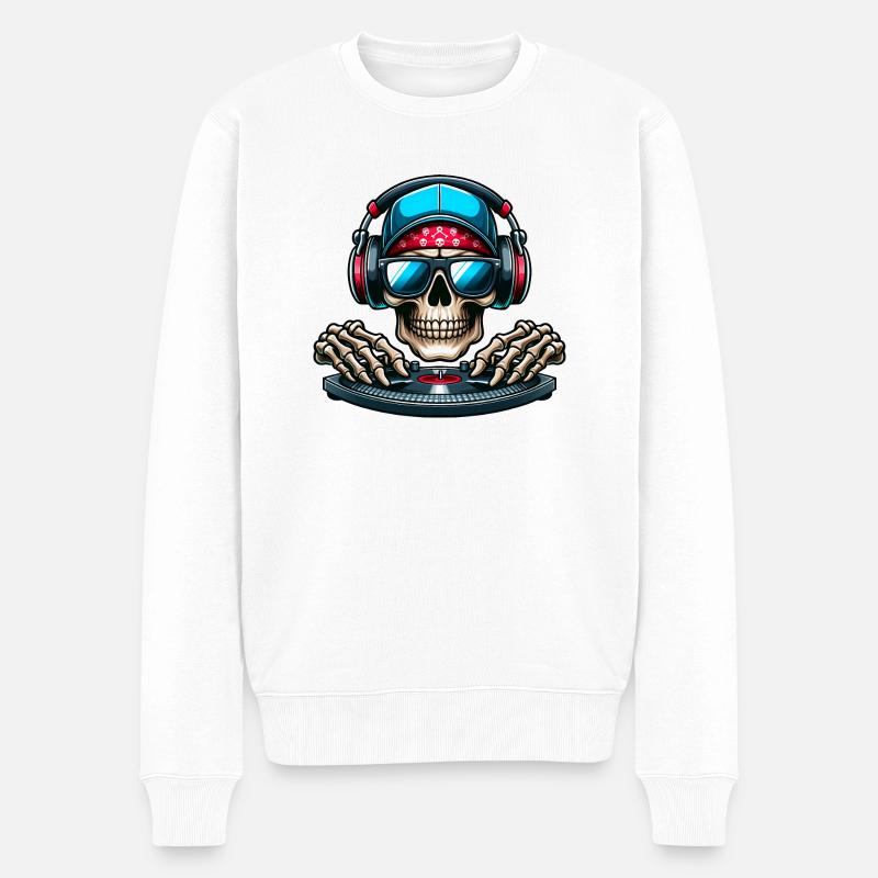 Skull DJ - Männer Premium Bio Pullover - Weiß