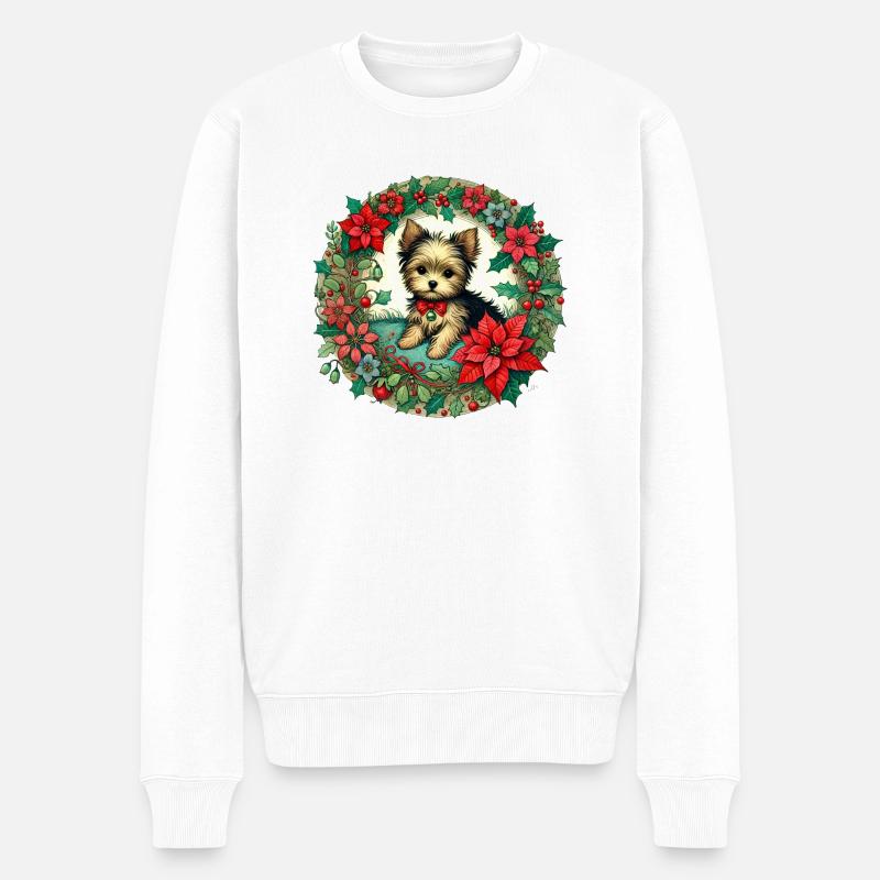 Weihnachts-Yorkie - Männer Premium Bio Pullover - Weiß