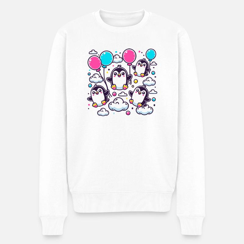 Pinguine an Ballons - Männer Premium Bio Pullover - Weiß
