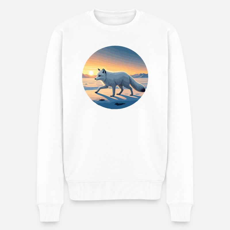 Polarfuchs bei Sonnenaufgang - Männer Premium Bio Pullover - Weiß