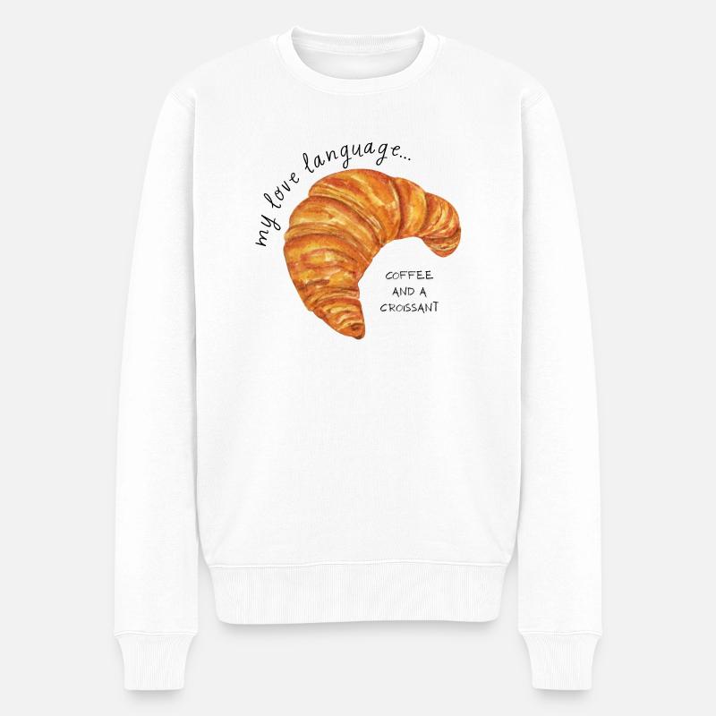 Croissant und Kaffe Love Language Frühstück - Männer Premium Bio Pullover - Weiß