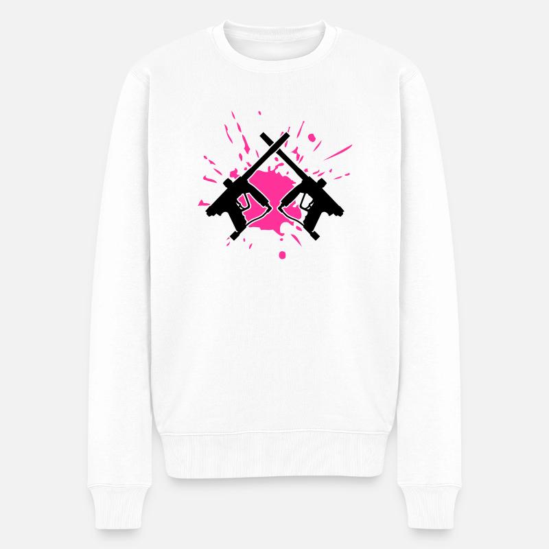 paintball_crossed_guns_splash - Männer Premium Bio Pullover - Weiß