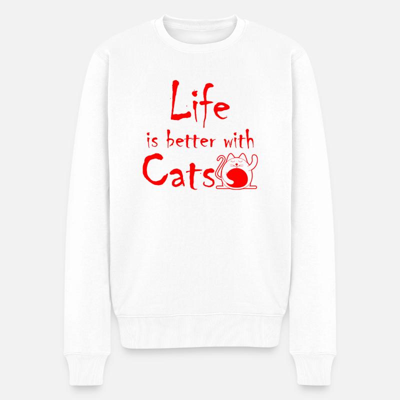 Cat Katze - Männer Premium Bio Pullover - Weiß