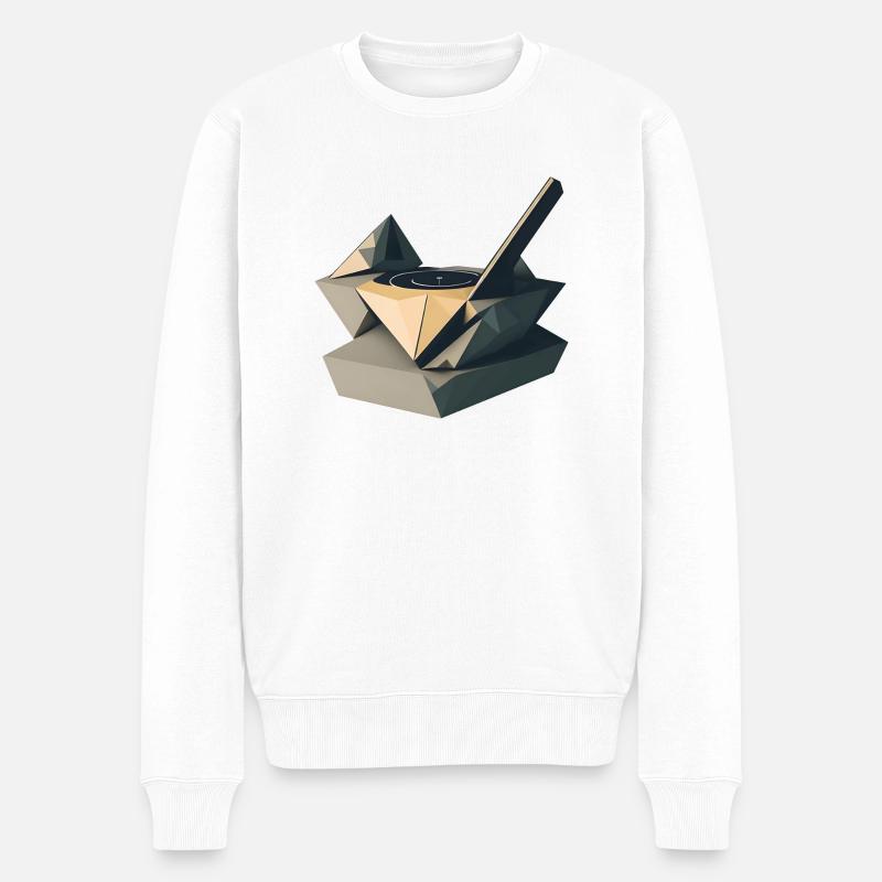 Tourne-disque vinyle géométrique - Pull Premium bio Homme - blanc