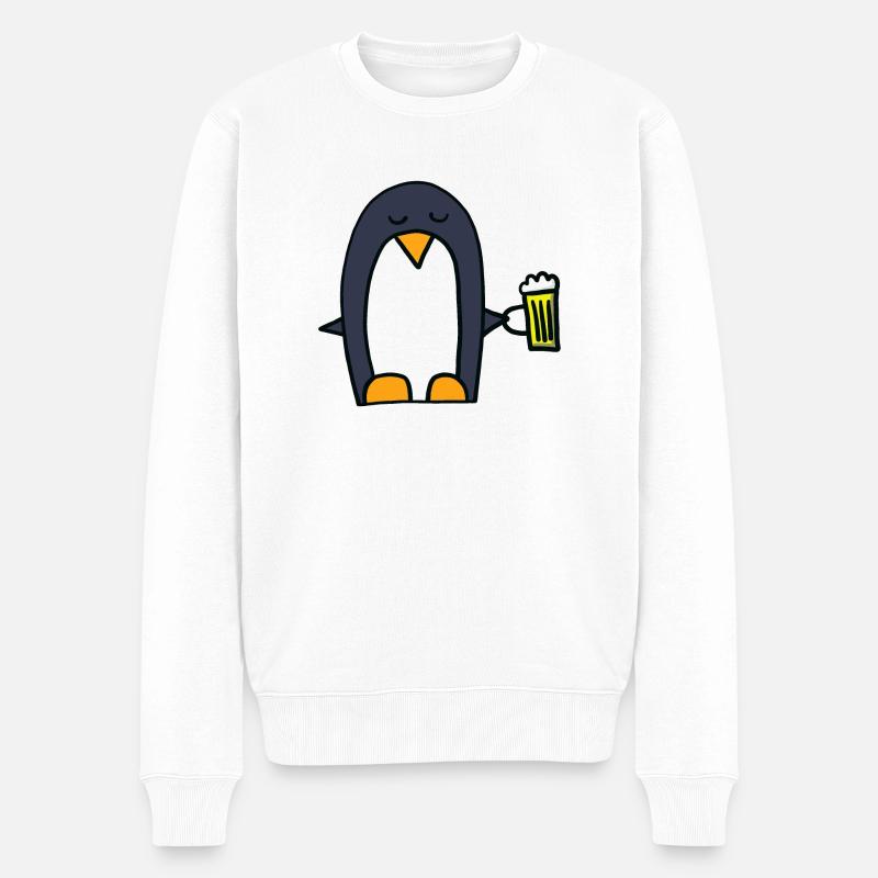 Pinguin mit Bier - Männer Premium Bio Pullover - Weiß