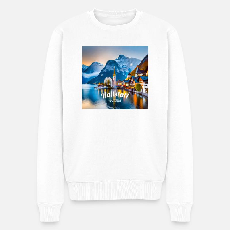 Hallstatt am Morgen - Männer Premium Bio Pullover - Weiß
