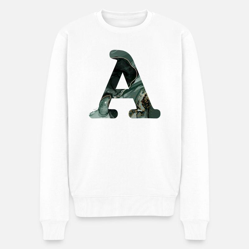 Lettre a marbré vert - Pull Premium bio Homme - blanc