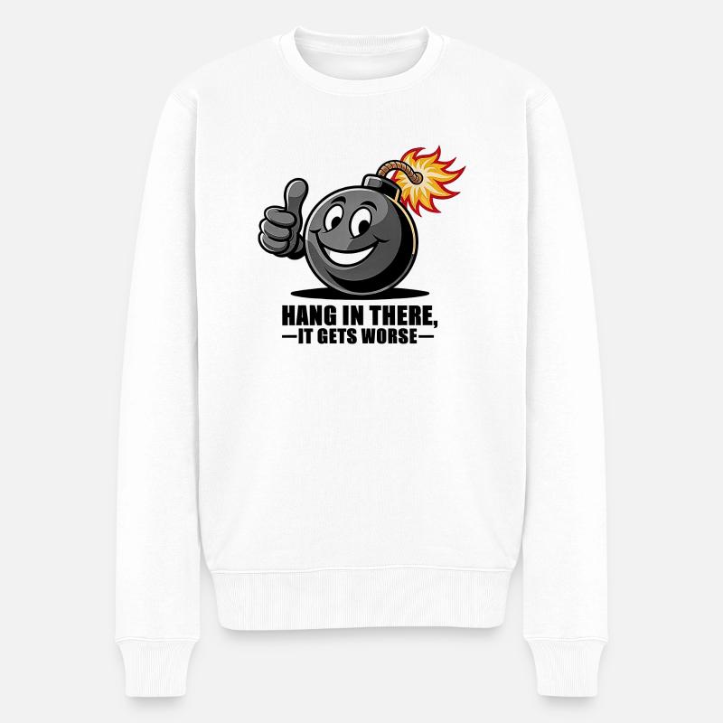 Bleiben Sie dran - Männer Premium Bio Pullover - Weiß