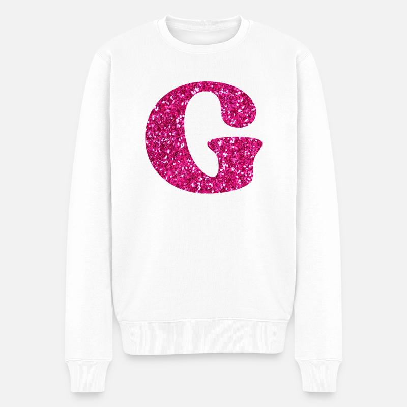 Buchstabe g rosa Glitzer - Männer Premium Bio Pullover - Weiß
