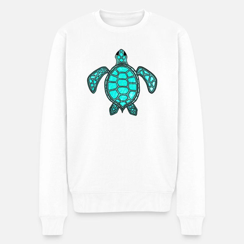 Grüne Schildkröte - türkis - Männer Premium Bio Pullover - Weiß