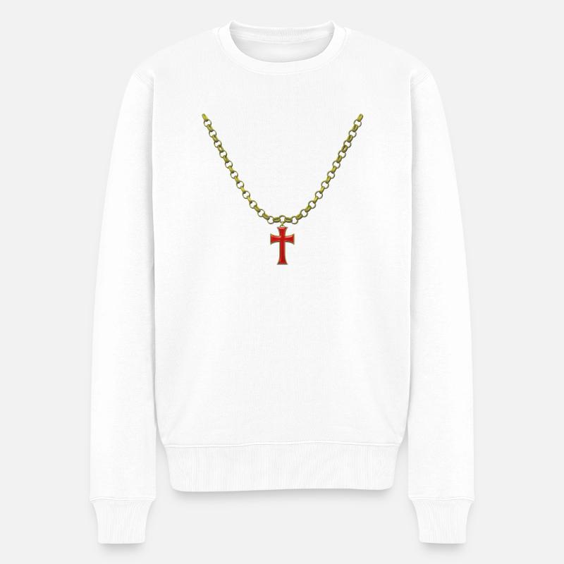 Collier Croix - Pull Premium bio Homme - blanc