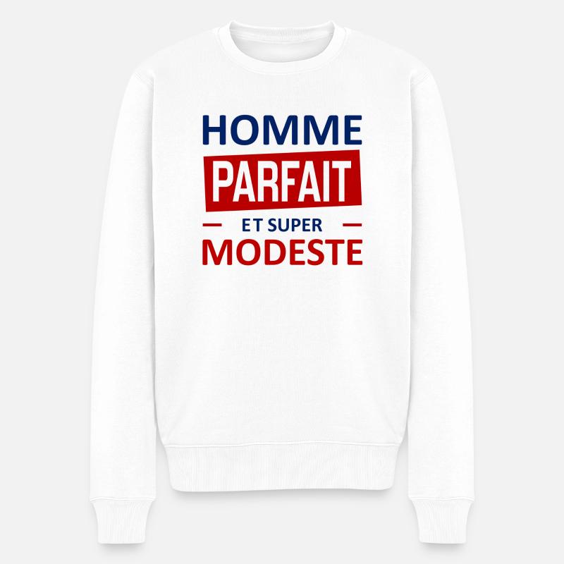 homme parfait et super modeste - Männer Premium Bio Pullover - Weiß