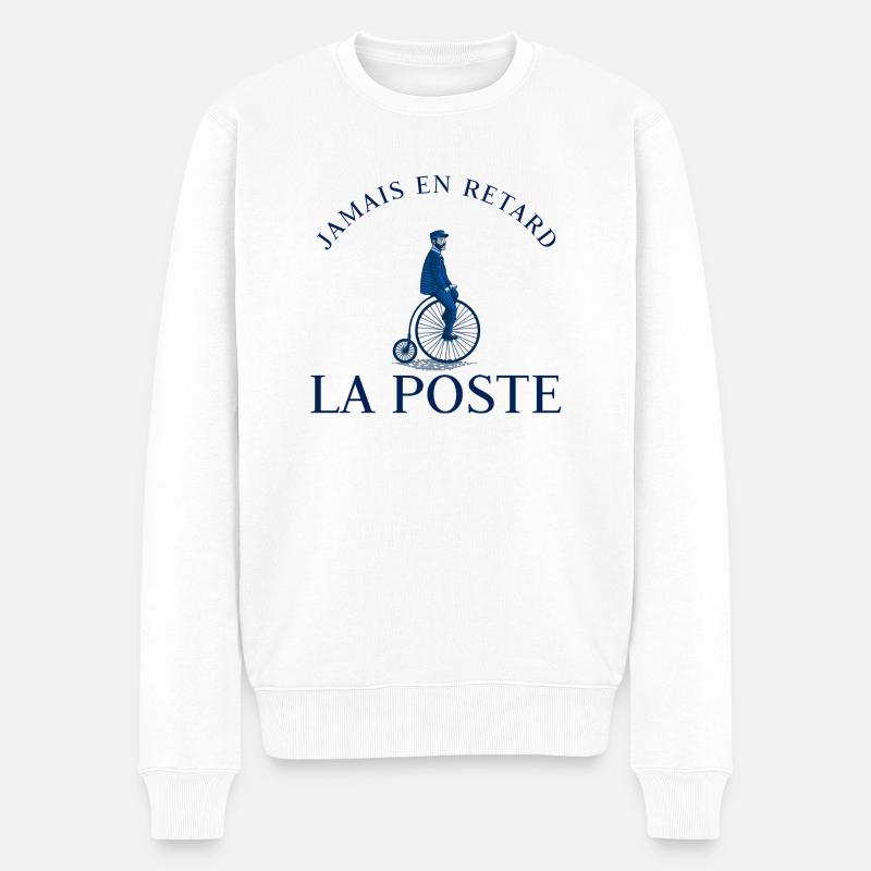 LA POSTE - vélo vintage - Jamais en retard - Pull Premium bio Homme - blanc