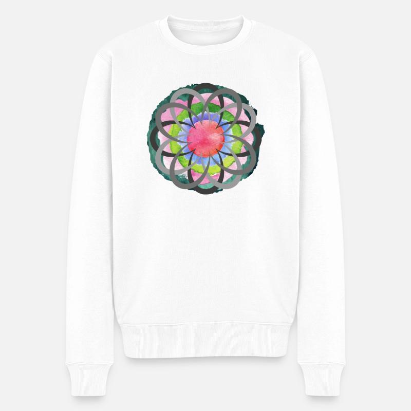 Color Bloom Mandala – Ruhe trifft Farbe - Männer Premium Bio Pullover - Weiß