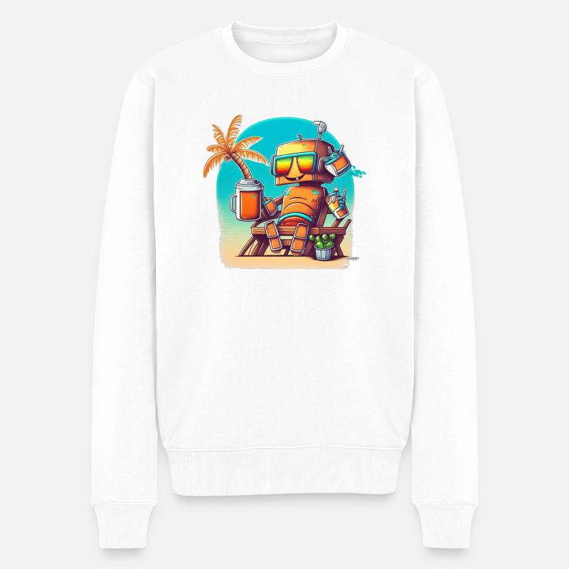 Robot heureux en vacances - Pull Premium bio Homme - blanc