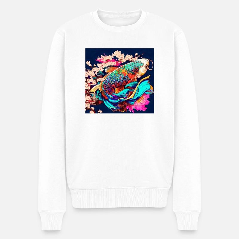 Koi Karpfen Fisch Japanisch - Männer Premium Bio Pullover - Weiß