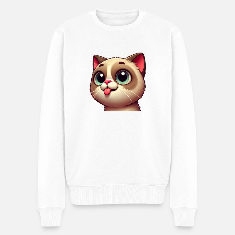 süße Katze mit großen Augen - Männer Premium Bio Pullover - Weiß