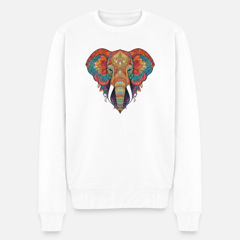 Elefant Zentangle Kunst bunt tier - Männer Premium Bio Pullover - Weiß