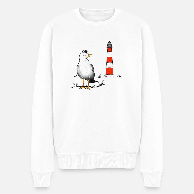 Goéland, phare, mer, nettoyé - Pull Premium bio Homme - blanc