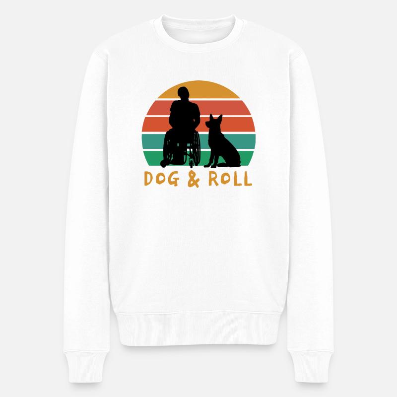 Dog and Roll Rollstuhlfahrer mit Hund Rolli Spruch - Männer Premium Bio Pullover - Weiß