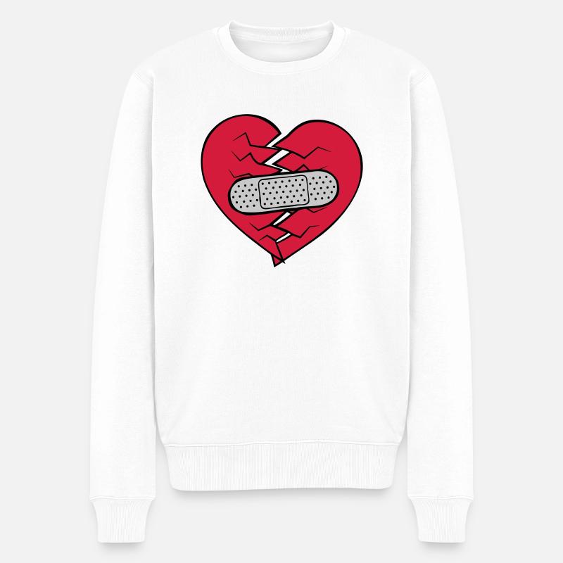 Pflaster Herz gebrochen - Männer Premium Bio Pullover - Weiß