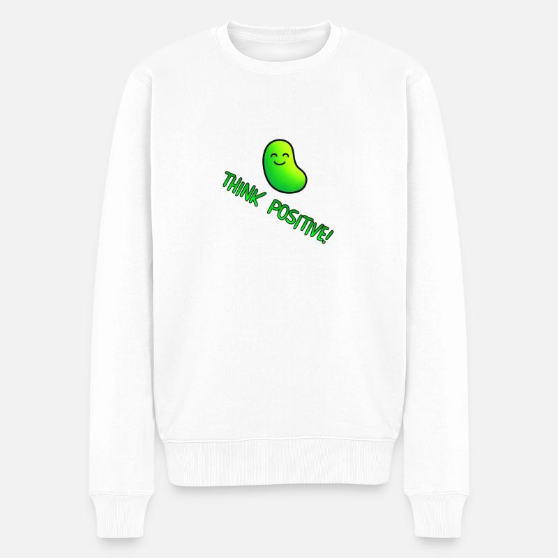 think positive mit lustiger grüner Bohne - Männer Premium Bio Pullover - Weiß