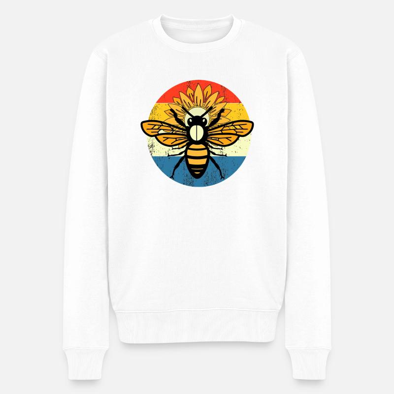 Biene Retro Sonnenuntergang - Männer Premium Bio Pullover - Weiß