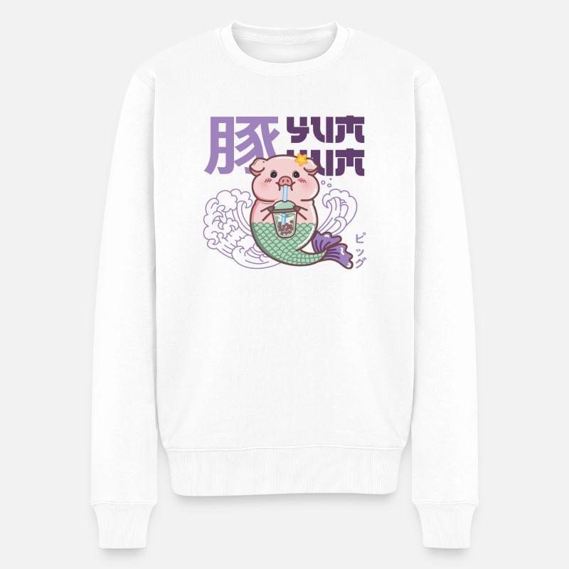 Meerjungfrau Schwein - Männer Premium Bio Pullover - Weiß