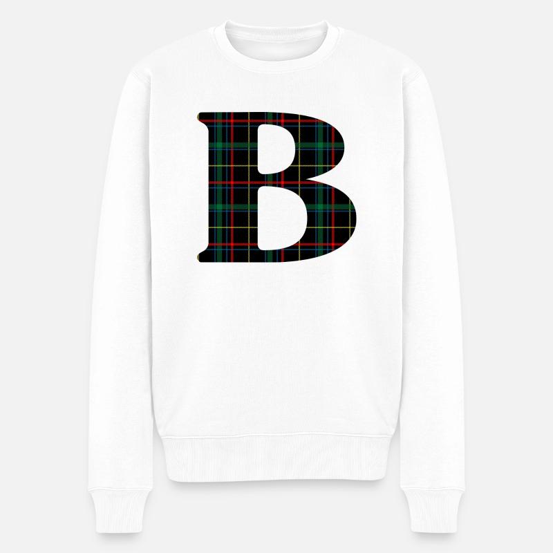 Monogramme b tartan écossais - Pull Premium bio Homme - blanc
